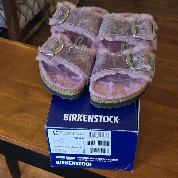 Birkenstock Arizona Lavender Shearling Sandals - Picture 2 of 8